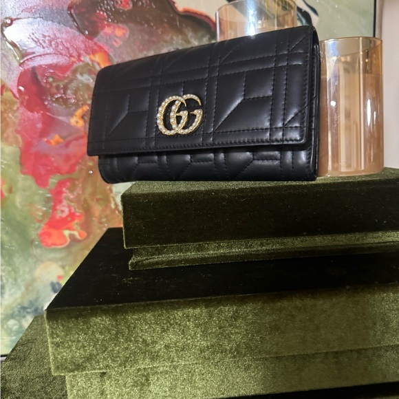 Gucci GG Marmont Matlasse Chevron Pearly Black Leather Wallet /Includes C.O.A - Picture 15 of 15